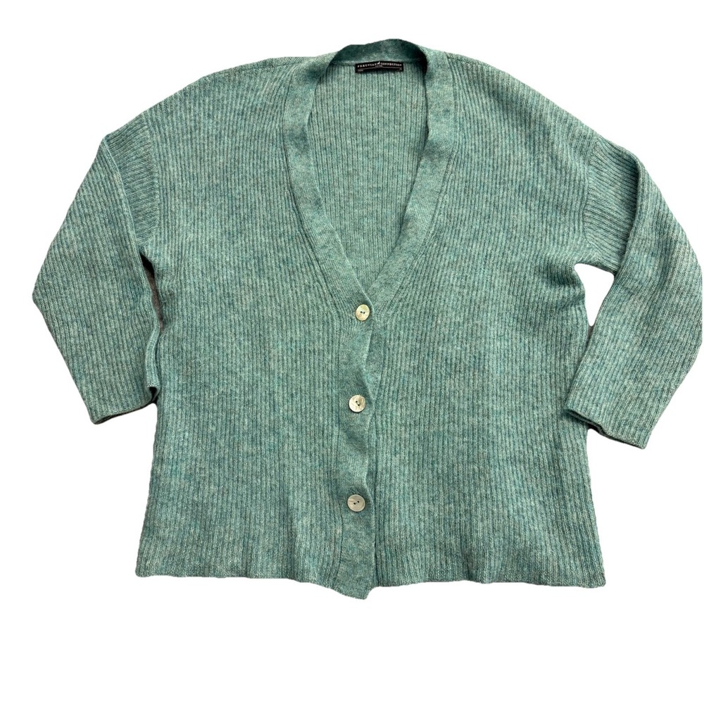 Peruvian Connection Blue Teal Baby Alpaca Blend Knit Cardigan Sweater Size XL
